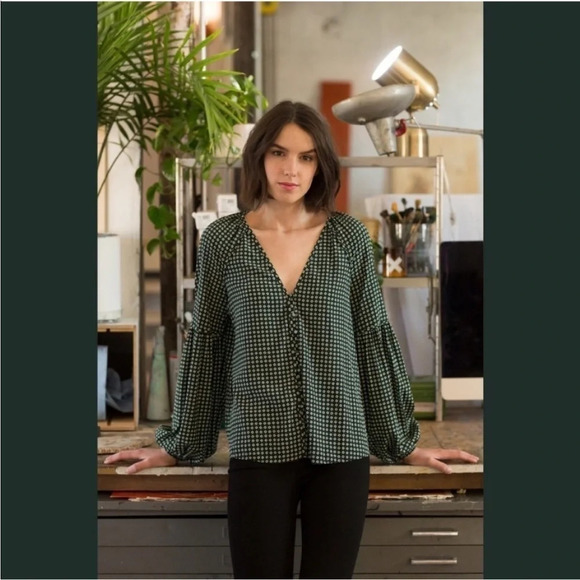 Veronica Beard Green Silk Valentin Blouse 2 Balloon Sleeve - Picture 1 of 13